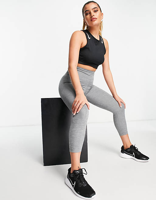 Nike Training Dri-FIT One mid-rise cropped leggings in gray heather | ASOS