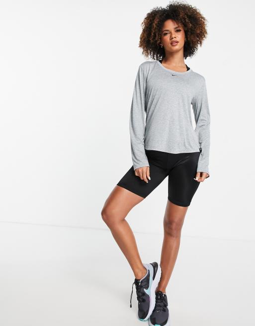 Nike Training Dri FIT One scoop neck long sleeve top in gray ASOS