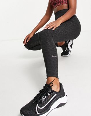 Nike Training Dri-FIT One tight glitter leopard pack leggings in black