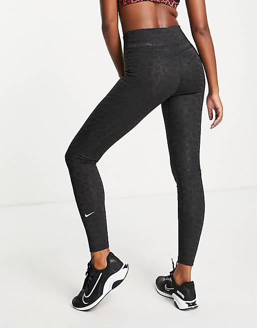 operator gallon footsteps Nike Training Dri-FIT One Tight Glitter Leopard Pack leggings in black |  ASOS