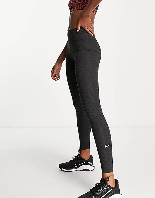 give erotisk Miniature Nike Training Dri-FIT One Tight Glitter Leopard Pack leggings in black |  ASOS