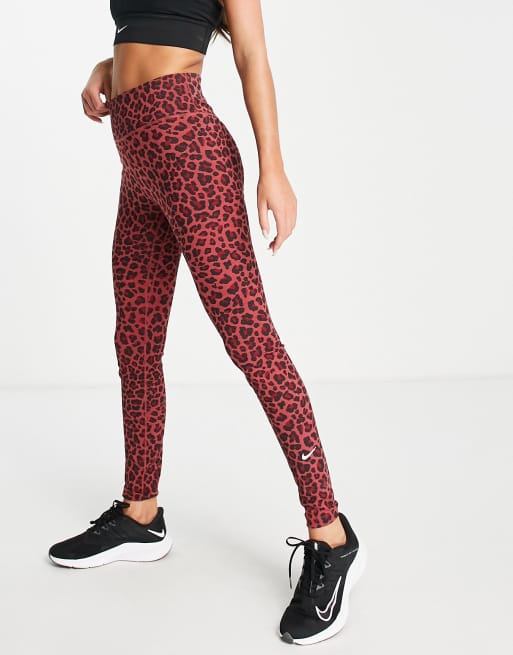 Nike Training Dri-FIT One Tight Glitter Leopard Pack leggings in red