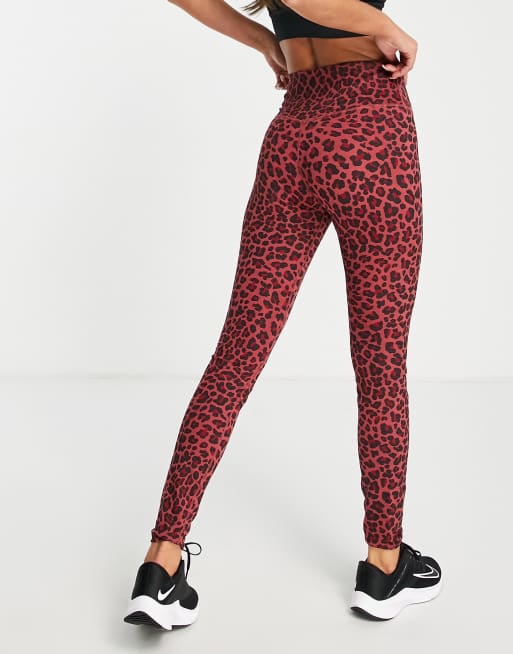 Nike Training Dri-FIT One Tight Glitter Leopard Pack leggings in red