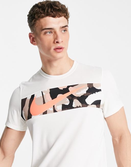 genstand slap af Vibrere Nike Training Dri-FIT paneled print logo T-shirt in off white | ASOS