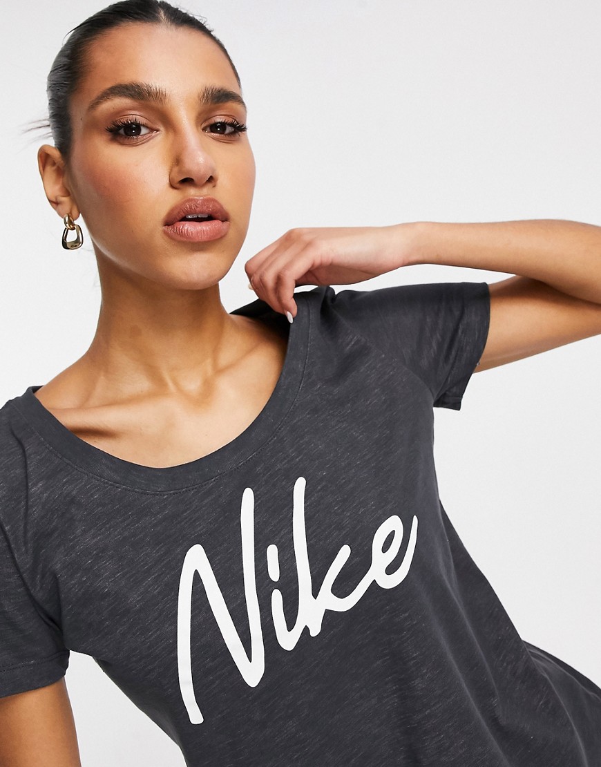 Nike Training Dri-Fit scoop neck logo t-shirt in dark gray-Grey