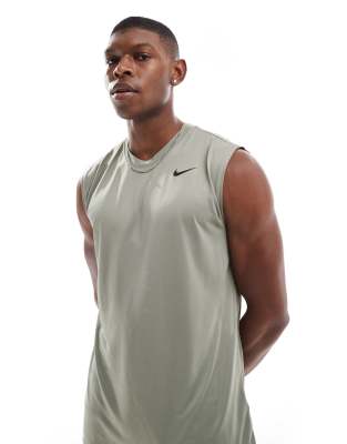 Nike Training Nike Training Dri-FIT sleeveless t-shirt in khaki-Grey