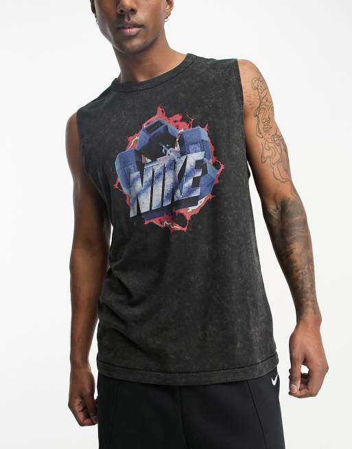 Nike Training - Dri-FIT - Sort ærmeløs T-shirt med grafisk vintage-print