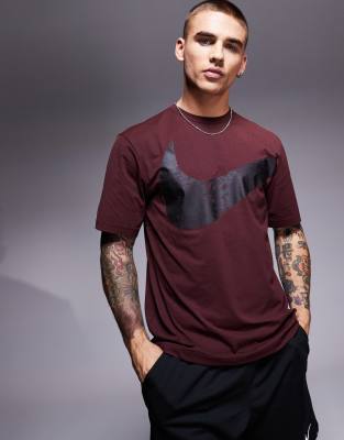 asos Nike Training Dri-FIT Swoosh graphic t-shirt in burgundy
