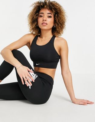 Nike Training Dri-FIT Swoosh longline medium-support padded bra in black