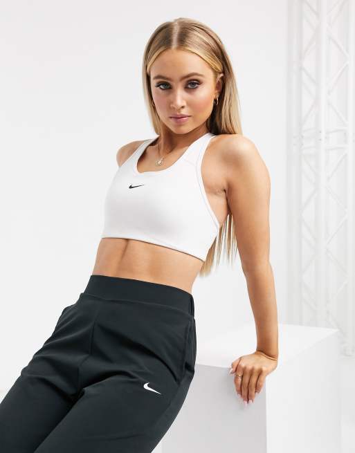 Nike Training swoosh medium support sports bra in white