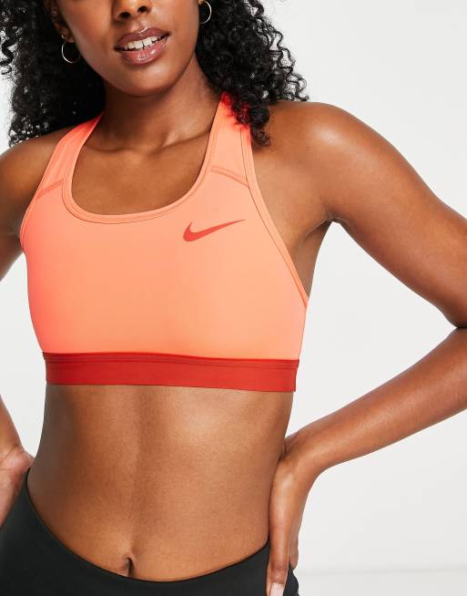 Nike Running Swoosh Dri-Fit medium support sports bra in orange