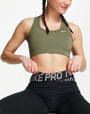 Nike Training Dri-FIT Swoosh medium support sports bra in khaki