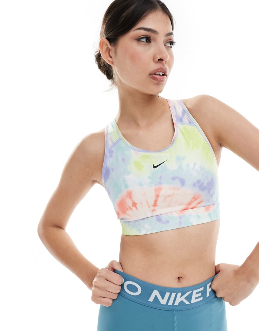 Shop Nike Dri-fit Swoosh Medium Support Tie-dye Bra-multi