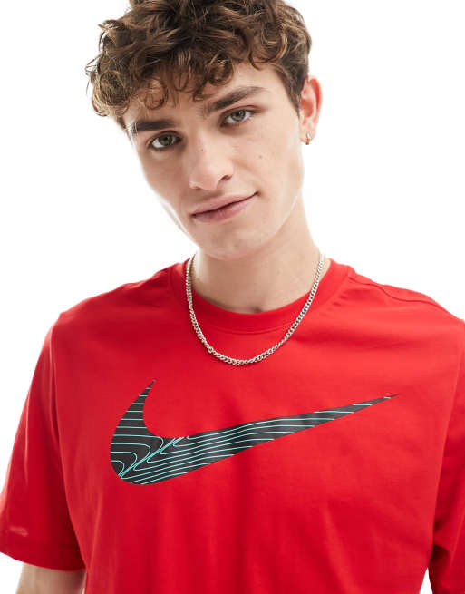 Red nike store swoosh shirt