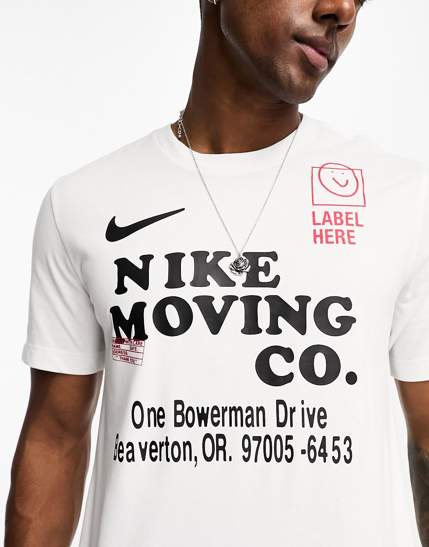 nike training - dri-fit - t-shirt bianca con logo nike e scritta "moving co"-bianco