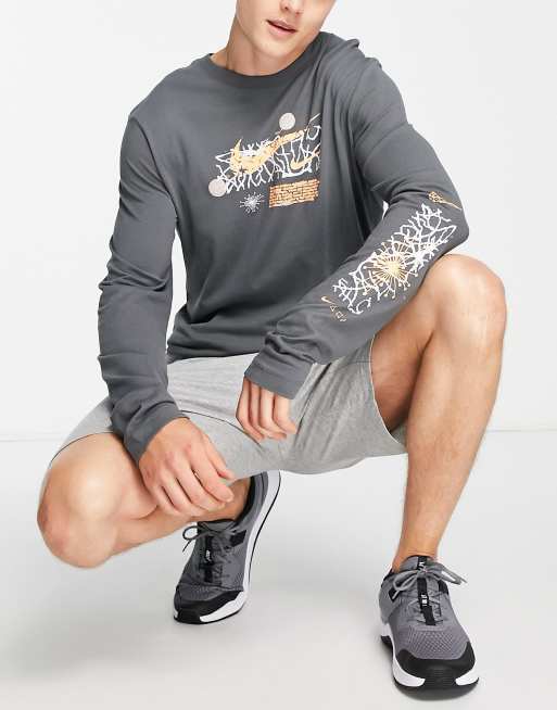 Nike Training - Dri-FIT - T-shirt met lange mouwen en grafische print in grijs 