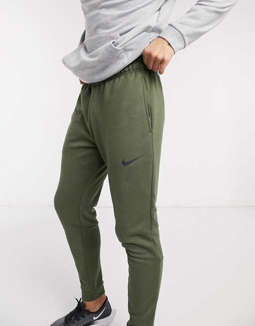 Nike Training Dri-Fit tapered fleece joggers in khaki