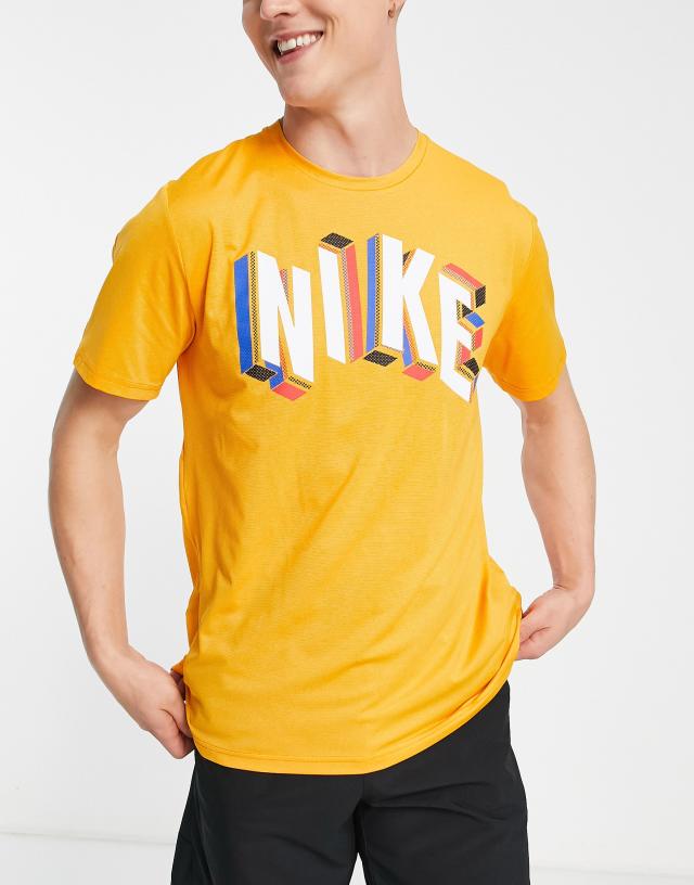 Nike Training Dri-FIT text logo t-shirt in orange heather