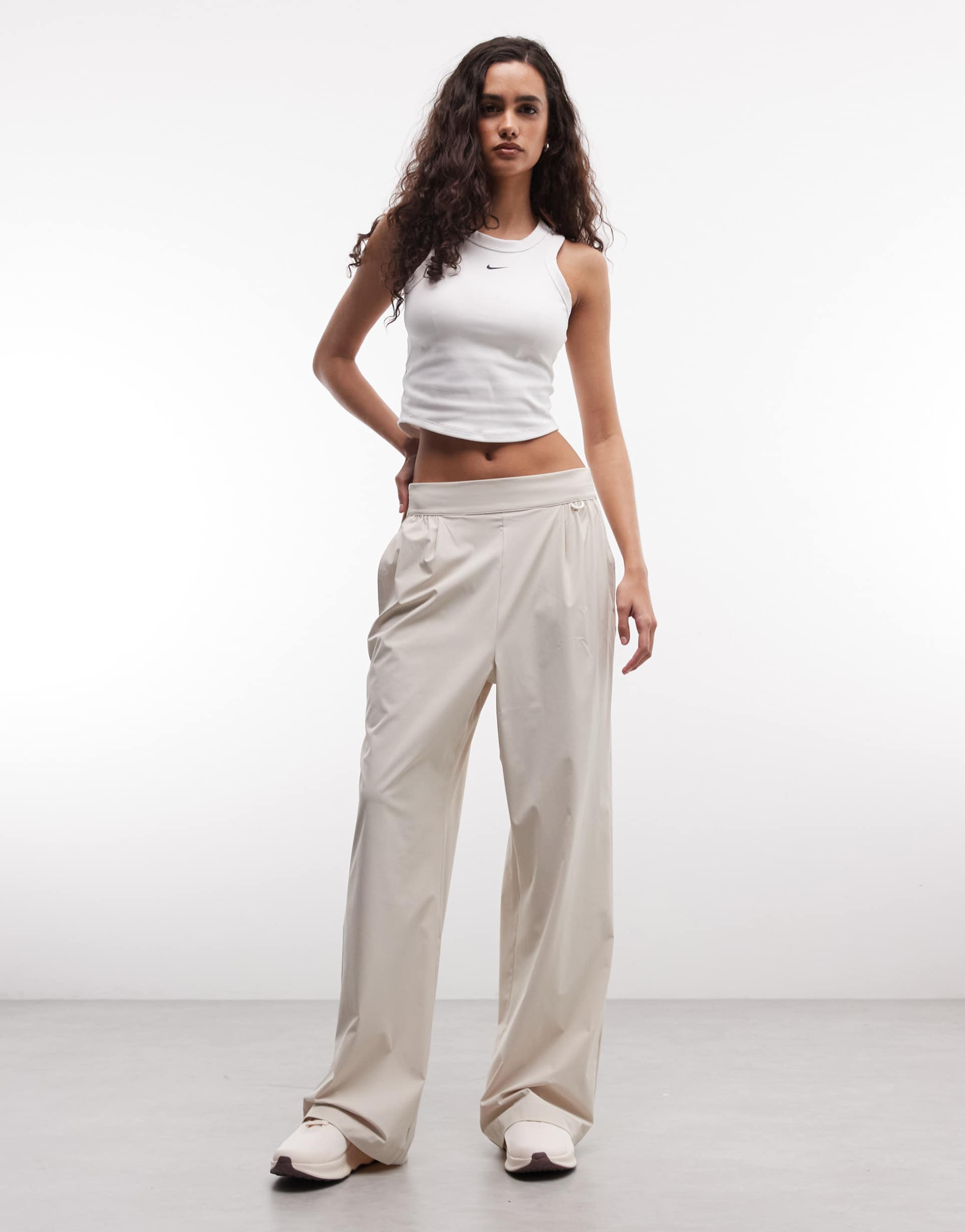 nike training dri-fit wide leg pants in beige