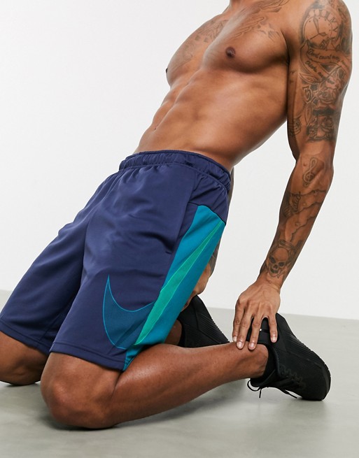 Nike Training dry shorts with large logo in blue