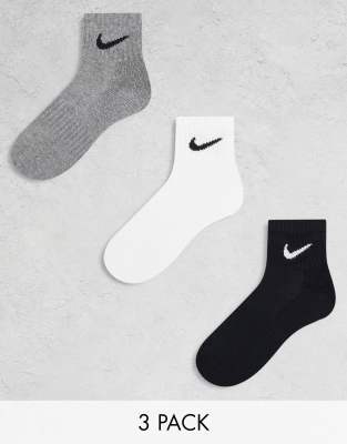 Nike Nike Training Everyday Cushioned 3 pack ankle sock in white grey and black-Multi