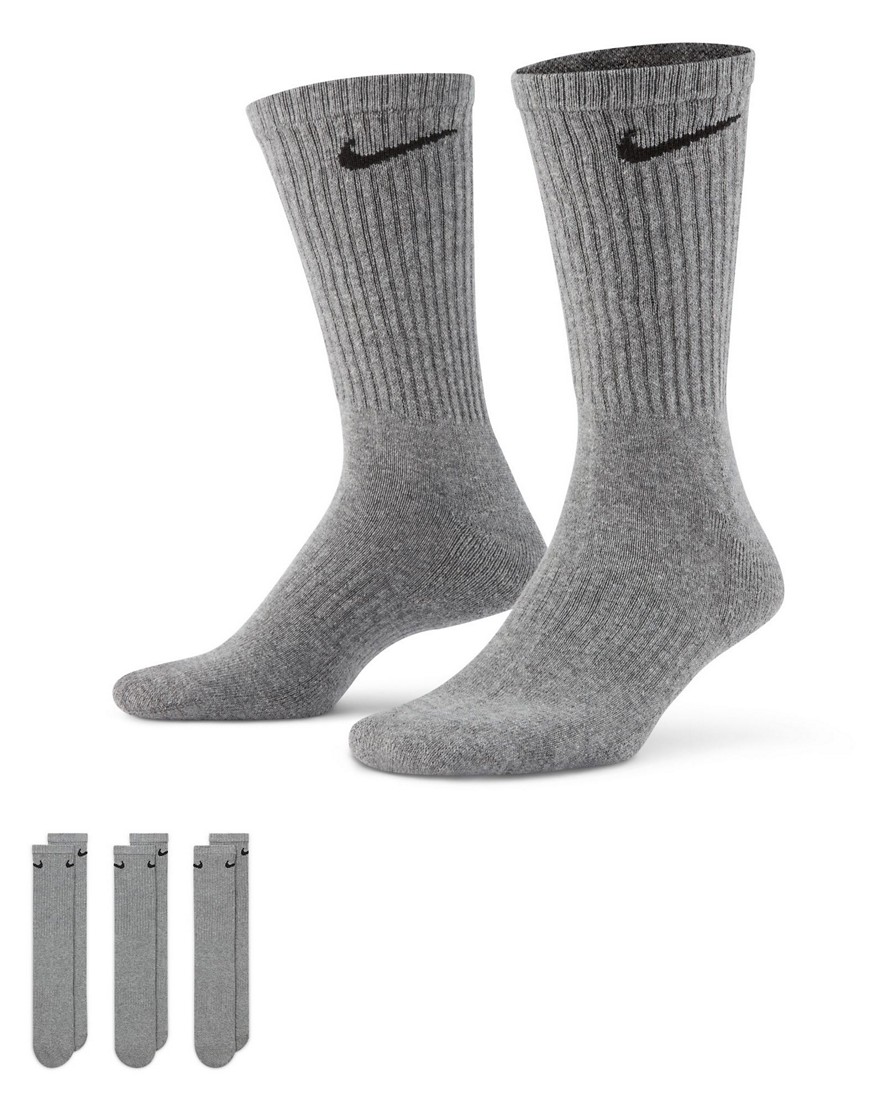 Nike Training Everyday Cushioned 3 pack crew sock in black-Grey