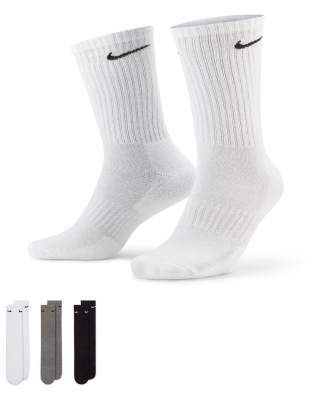asos Nike Training Everyday Cushioned 3 pack crew sock in white grey and black