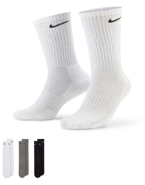Nike Training Everyday Cushioned 3 pack crew sock in white, grey and black - view 1