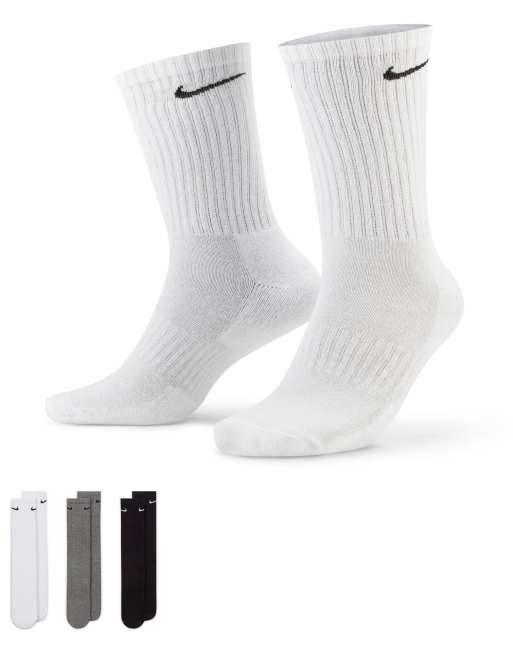 Nike Training Everyday Cushioned 3 pack crew sock in white, grey and ...