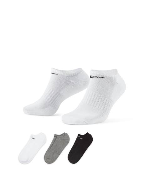 Nike Training Everyday Cushioned 3 pack sneaker sock in white, gray and black - view 1