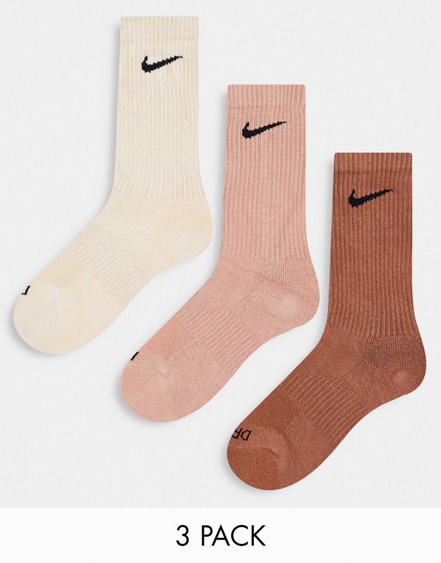 Nike Training Everyday Cushioned Plus 3 pack crew socks in brown-Multi