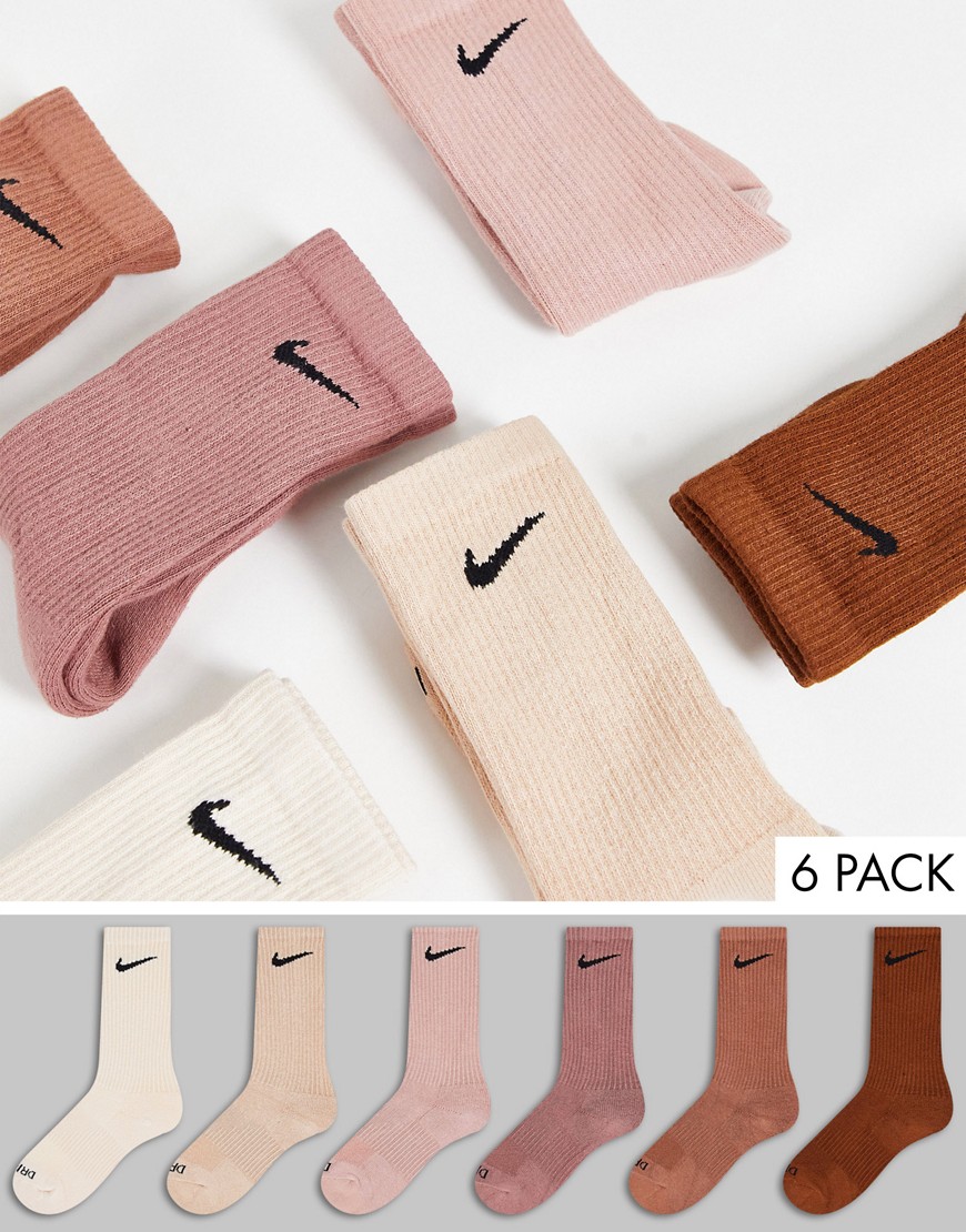 Nike Training Everyday Cushioned Plus 6 pack crew socks in brown-Multi