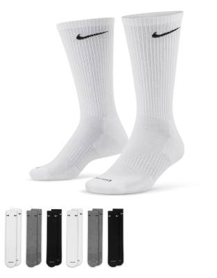 Nike Training Nike Training Everyday Cushioned Plus 6 pack crew socks in white grey and black-Multi