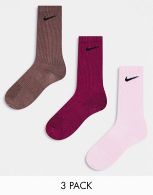Nike Training Everyday Plus 3-pack socks in pink, rose and plum