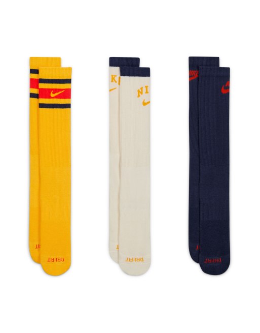 Nike Training Everyday Plus Confezione da 3 paia di calze gialle bianche e blu navy retro ASOS