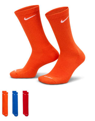 Training Everyday Plus Cushioned 3 pack crew sock in orange, blue and red-Multi