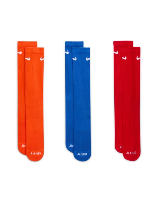 Nike Training Everyday Plus Cushioned 3 pack crew sock in orange, blue and red, 2 of 3