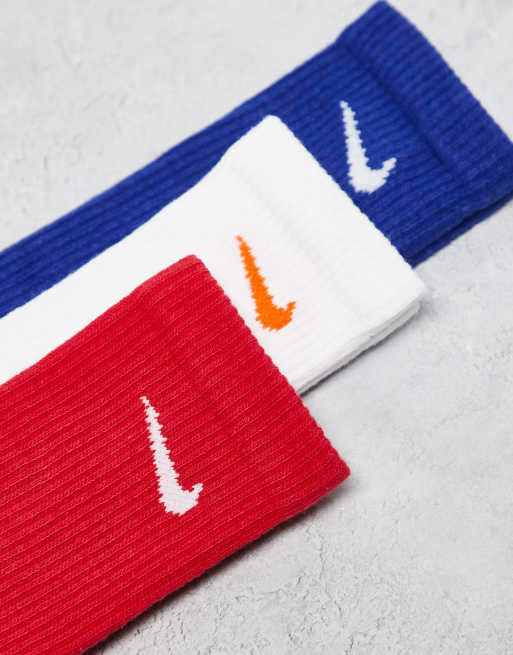 Nike Training Everyday Plus Cushioned 3 pack crew socks in red, white and blue