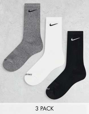 Training Everyday Plus Cushioned 3 pack crew socks in white, gray and black-Multi