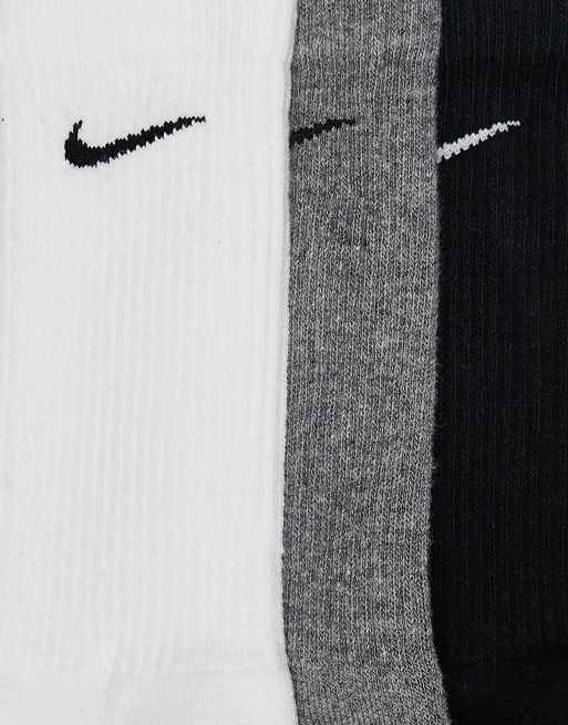 Nike Training Everyday Plus Cushioned 3 pack crew socks in white, gray and black