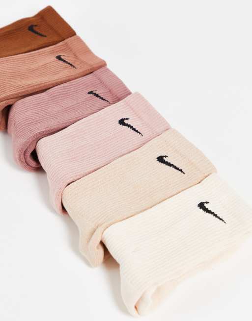 Nike Training Everyday Plus Cushioned 6 pack crew socks in beige and brown ASOS