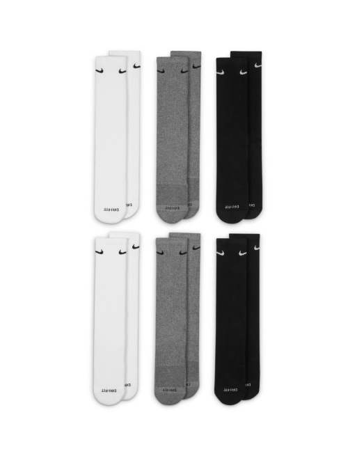 Nike Training Everyday Plus Cushioned 6 pack crew socks in white, black and gray