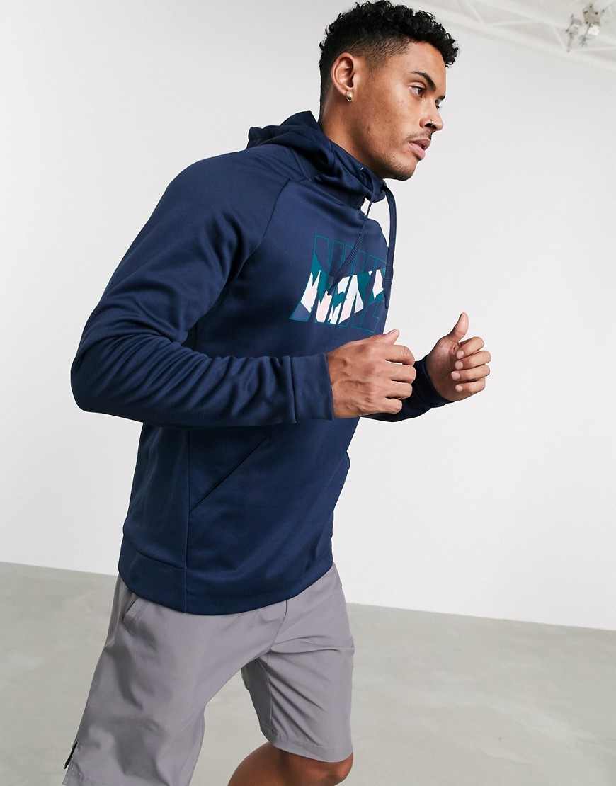 Nike Training - Felpa con cappuccio e stampa mimetica blu navy