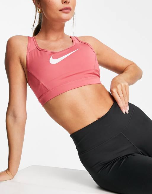 Nike Training Dance Gel Swoosh Dri-FIT non padded medium support sports bra  in pink-Red