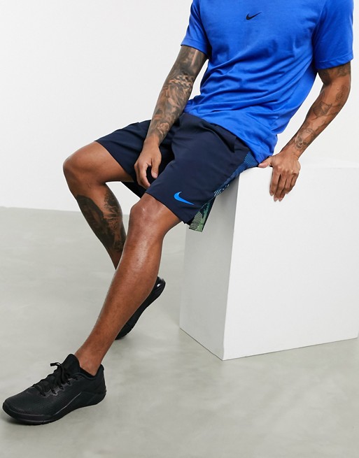 Nike Training Flex 2.0 shorts with large logo in navy