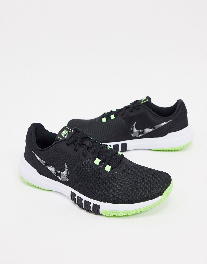 Nike Training Flex Control with camo swoosh trainers in black