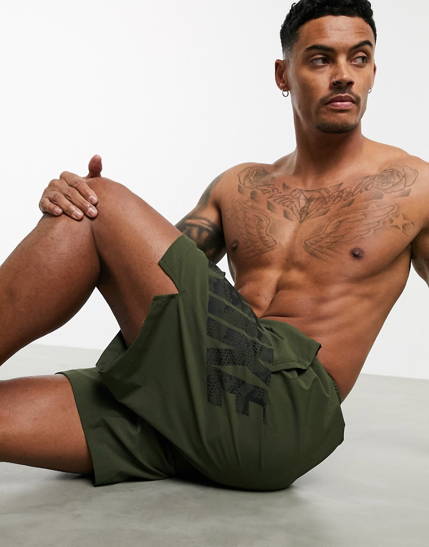 Nike Training flex shorts with camo logo in khaki-Green