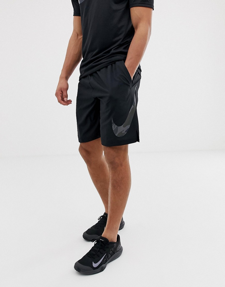 Nike Training flex woven camo swoosh shorts in black