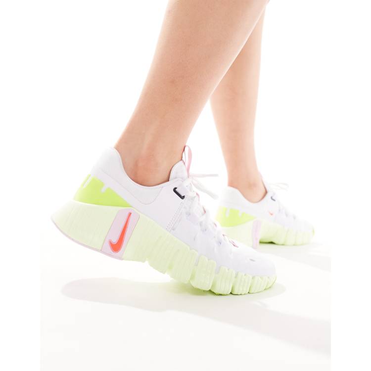 Nike Training Free Metcon 5 trainers in white and volt ASOS