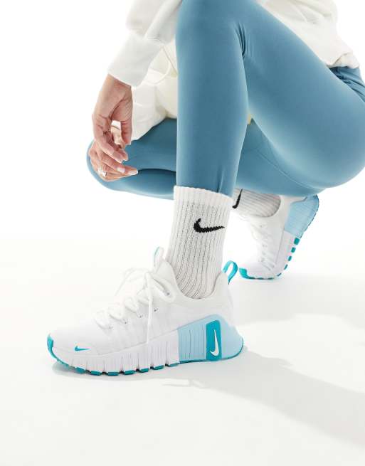 Nike Training Free Metcon 6 baskets blanches et turquoise, 5 de 5